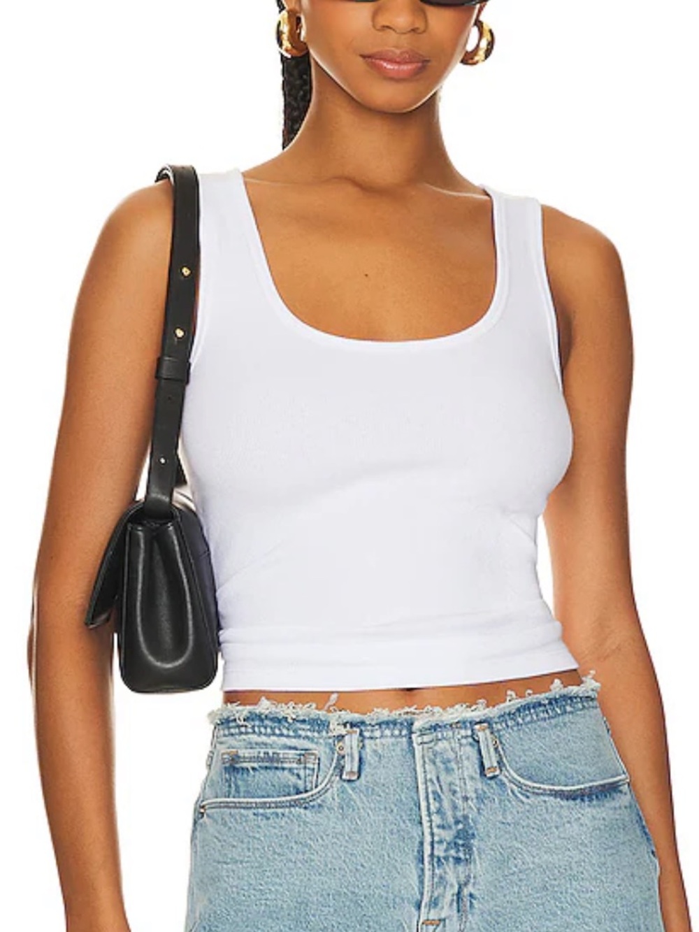 Good American Heritage Scoop Tank Top in White Size Medium Cotton Blend GT0281V